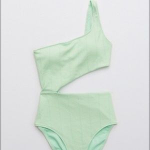 Aerie One asymmetrical one piece bathing suit.